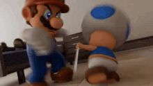 mario and toad are fighting each other in a blurry photo