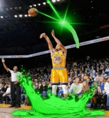 a basketball player with the number 30 on his jersey is shooting a basketball