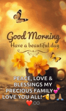 a good morning have a beautiful day peace , love and blessings my precious family love you all .