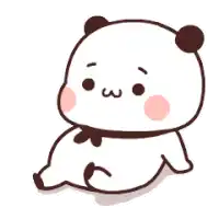 a cartoon panda bear is sitting on the ground with its legs crossed .