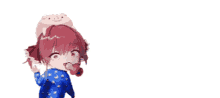 a little girl with a pig on her head