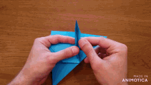 a person is making an origami bird with the words made in animotica below