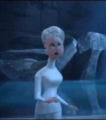 a cartoon character is standing in a pool of water .