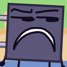 a cartoon drawing of a square with a sad face on it
