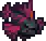 a pixel art drawing of a purple and black monster with horns and wings .
