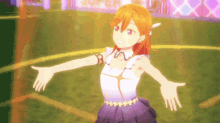 a girl with her arms outstretched in front of a super sign