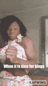 a woman giving a thumbs up with the caption " when it is time for bingo " on the bottom