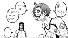a black and white drawing of a man with a speech bubble that says how to put charisma from deep