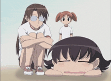a girl with glasses sits next to another girl with a surprised look on her face