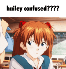 a picture of a girl with the words hailey confused on the top