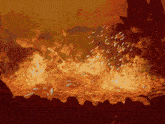 a painting of a volcano with a lot of flames