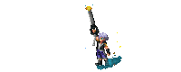 a pixel art of a boy holding a chainsaw