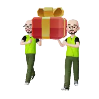 two cartoon characters are carrying a red gift box