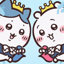 two cartoon characters with crowns on their heads are standing next to each other on a blue background