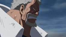 a drawing of a man with gray hair and a white shirt
