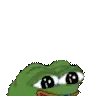 a cartoon of a frog with a blue shirt on and a yellow face .