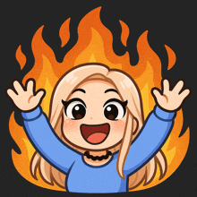 a cartoon of a girl with flames coming out of her hair