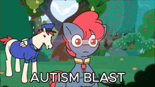 a cartoon of a pony with the words autism blast on the bottom right