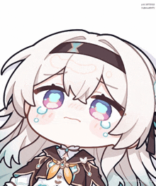 a cartoon of a girl with white hair and blue eyes