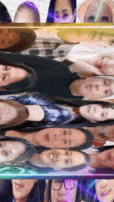 a group of people are laying on their backs with their faces in a row