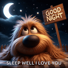 a cartoon dog laying under a sign that says good night