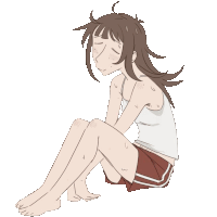 a cartoon drawing of a girl sitting on the floor with her eyes closed