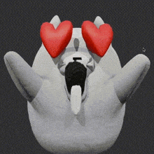 a 3d model of a ghost with hearts in his eyes