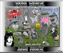 a picture that says ' you rock ' at the top and ' what 's your eta ' at the bottom