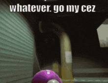 a purple ball with the words " whatever go my cez " on the bottom