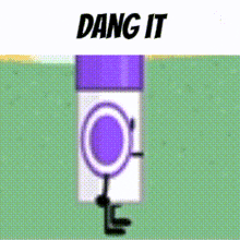 a cartoon drawing of a purple and white item with the words dang it above it