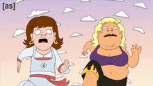 a cartoon of two women with the letters a and s on the bottom