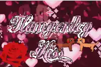 a valentine 's day greeting with a dog and roses