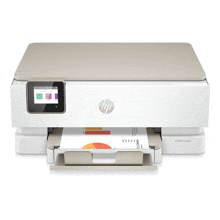 a white hp printer with a display screen