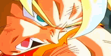 a close up of a cartoon character 's face with a yellow hair .