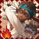 a cartoon of a man with dreadlocks and a blue headband