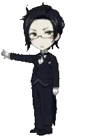 a black and white cartoon of a man in a tuxedo with glasses .
