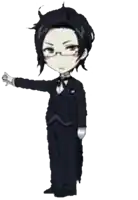 a black and white cartoon of a man in a tuxedo with glasses .