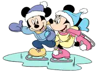 a cartoon of mickey mouse and minnie mouse ice skating together