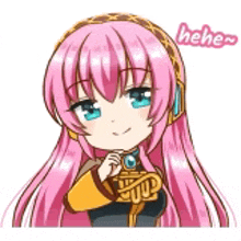 a sticker of a girl with pink hair and blue eyes .
