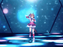 a girl with a horse on her head is dancing