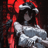 a picture of a woman with horns and the word chaos written in red