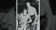 a black and white photo of a man and woman