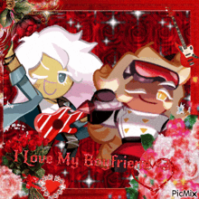 a picture of two cookies with the words " i love my boyfriend "