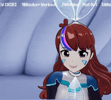 a cartoon girl with a bunny ear and the words ew chibi 100 subs workout on the bottom