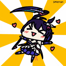 a cartoon drawing of a girl with a sword and the word seseren on the bottom