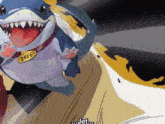 a cartoon shark with a tag that says jeff on it