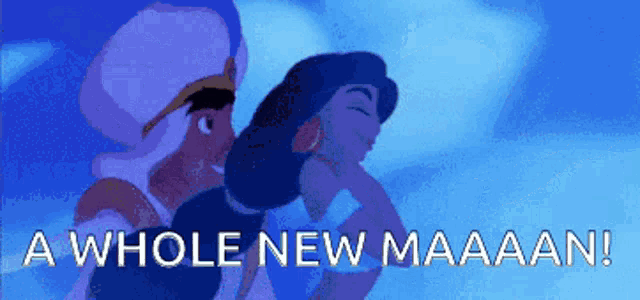 a cartoon of aladdin and jasmine with the words 