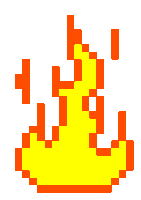 a pixel art illustration of a fire with orange and yellow blocks