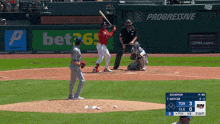 a baseball game is being played in front of a progressive sign