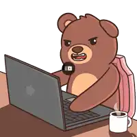 a cartoon of a teddy bear using a laptop